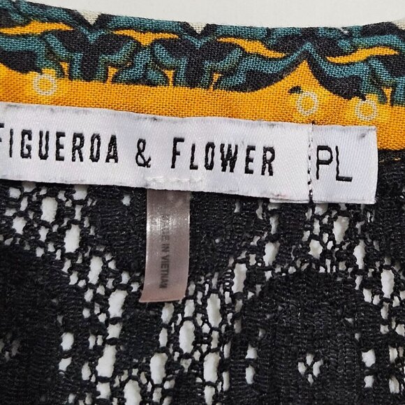 Figueroa & Flower Boho Top P Large Multi Color Floral 3/4 Puff Sleeve Lace Back - Picture 7 of 9